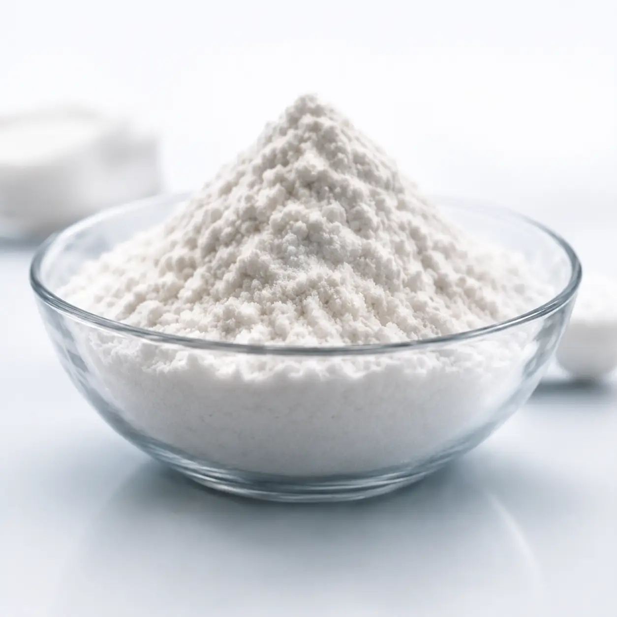 Clean bowl with white powder mound