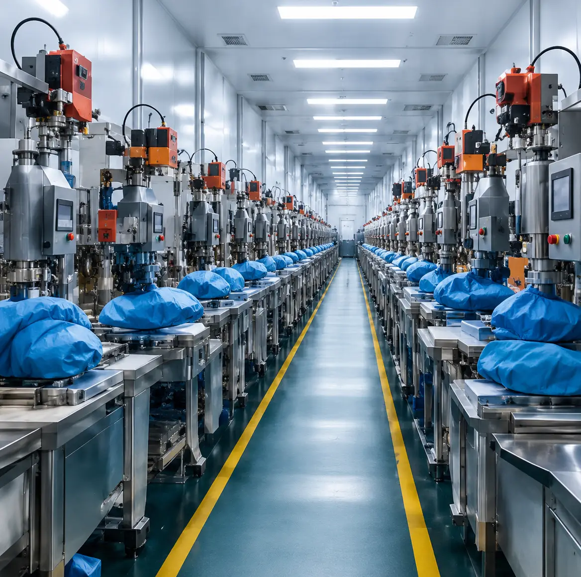 Symmetrical industrial production line corridor